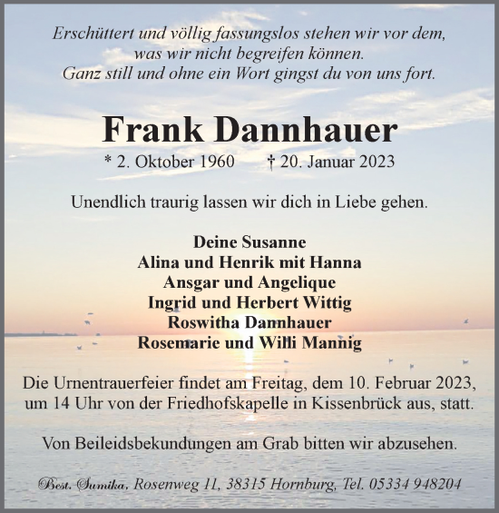 Traueranzeige von Frank Dannhauer von Braunschweiger Zeitung