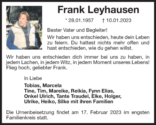 Traueranzeige von Frank Leyhausen von Braunschweiger Zeitung