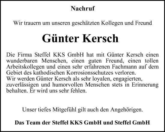 Traueranzeige von Günter Kersch von Braunschweiger Zeitung