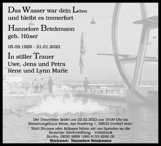 Traueranzeige von Hannelore Brinkmann von Braunschweiger Zeitung