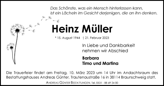 Traueranzeige von Heinz Müller von Braunschweiger Zeitung