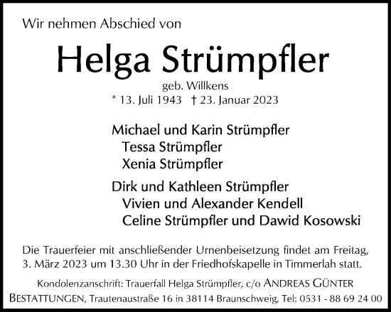 Traueranzeige von Helga Strümpfler von Braunschweiger Zeitung