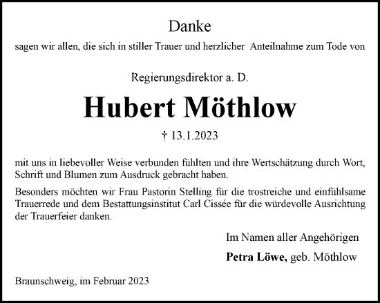 Traueranzeige von Hubert Möthlow von Braunschweiger Zeitung