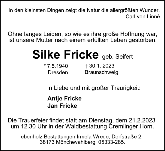 Traueranzeige von Jan Fricke von Braunschweiger Zeitung