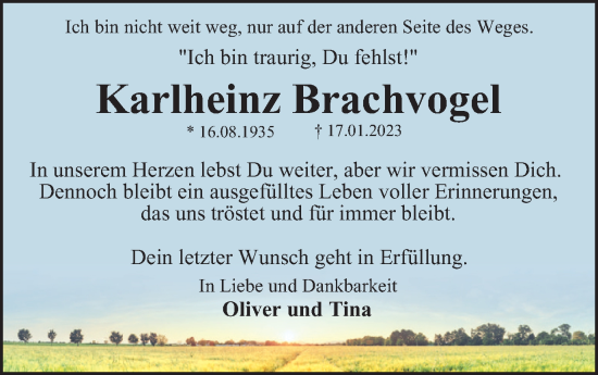Traueranzeige von Karlheinz Brachvogel von Braunschweiger Zeitung
