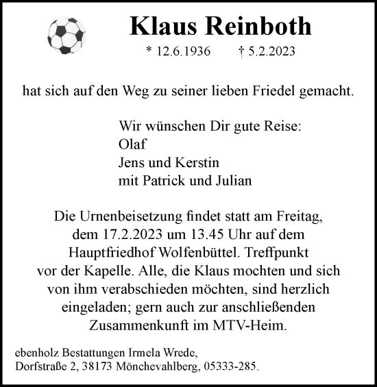 Traueranzeige von Klaus Reinboth von Braunschweiger Zeitung