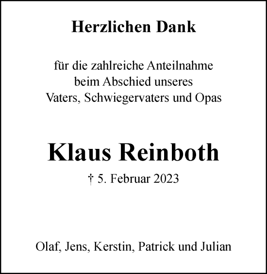 Traueranzeige von Klaus Reinboth von Braunschweiger Zeitung