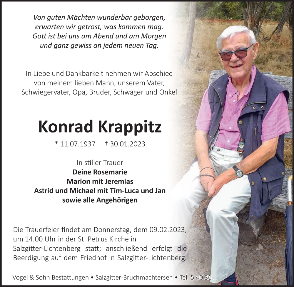  Traueranzeige für Konrad Krappitz vom 04.02.2023 aus Salzgitter-Zeitung