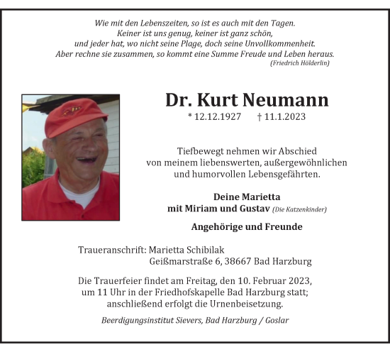 Traueranzeige von Kurt Neumann von Wolfenbütteler Zeitung