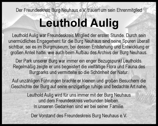 Traueranzeige von Leuthold Aulig von Wolfsburger Nachrichten