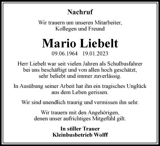 Traueranzeige von Mario Liebelt von Wolfenbütteler Zeitung
