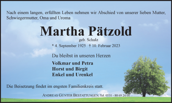 Traueranzeige von Martha Pätzold von Braunschweiger Zeitung