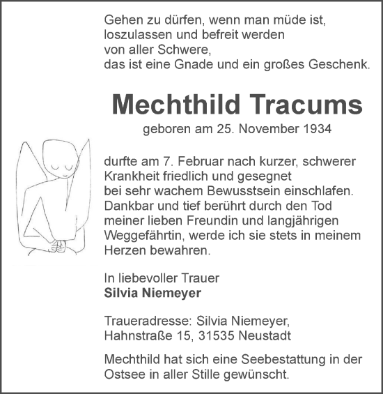 Traueranzeige von Mechthild Tracums von Braunschweiger Zeitung
