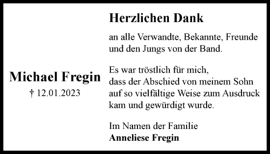 Traueranzeige von Michael Fregin von Braunschweiger Zeitung