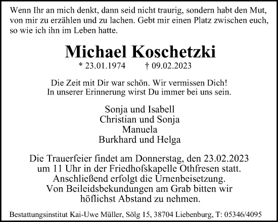 Traueranzeige von Michael Koschetzki von Salzgitter-Zeitung