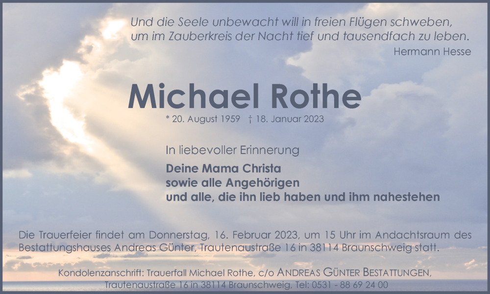  Traueranzeige für Michael Rothe vom 04.02.2023 aus Braunschweiger Zeitung