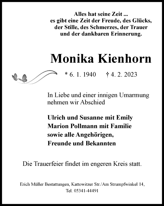 Traueranzeige von Monika Kienhorn von Salzgitter-Zeitung