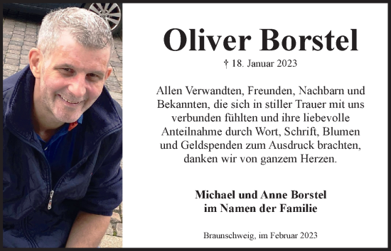 Traueranzeige von Oliver Borstel von Neue Braunschweiger am Samstag
