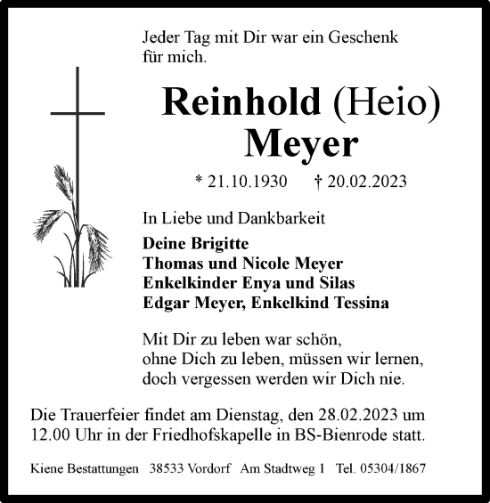 Traueranzeige von Reinhold Meyer von Braunschweiger Zeitung