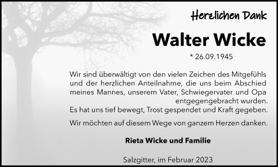 Traueranzeige von Walter Wicke von Salzgitter-Zeitung