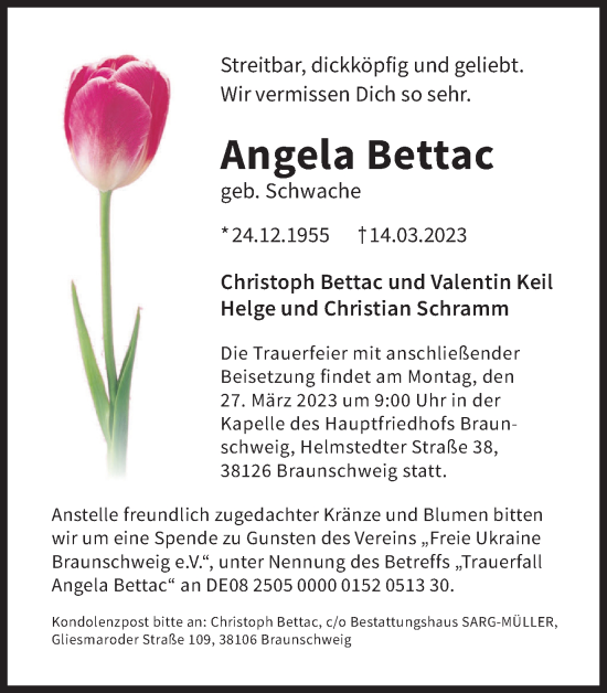 Traueranzeige von Angela Bettac von Braunschweiger Zeitung