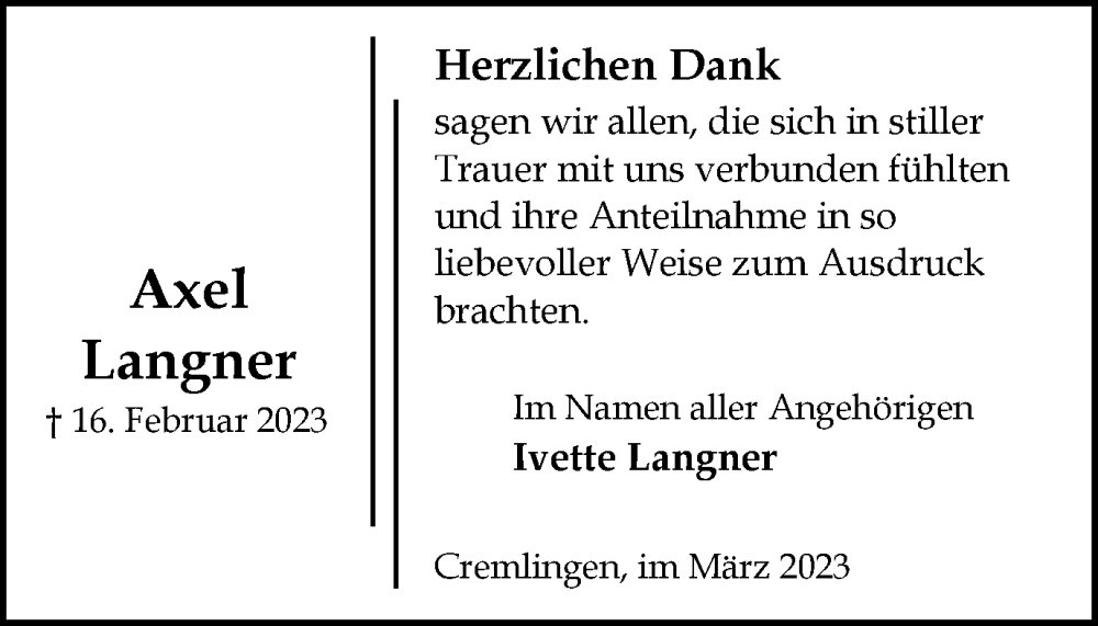  Traueranzeige für Axel Langner vom 18.03.2023 aus Braunschweiger Zeitung