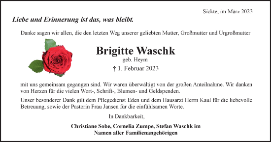 Traueranzeige von Brigitte Waschk von Braunschweiger Zeitung