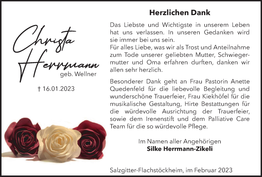 Traueranzeige für Christa Herrmann vom 04.03.2023 aus Salzgitter-Zeitung