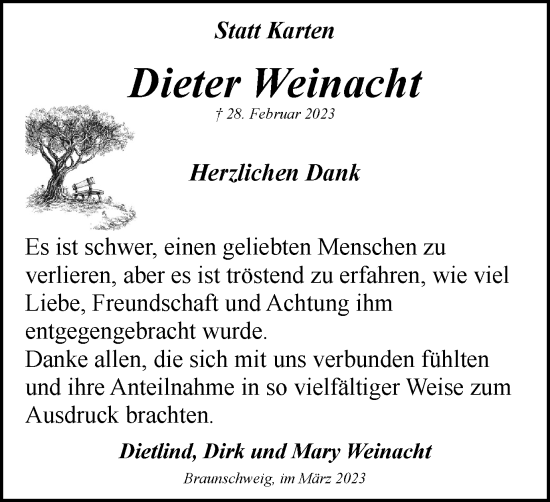 Traueranzeige von Dieter Weinacht von Braunschweiger Zeitung