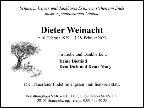 Traueranzeige von Dieter Weinacht von Braunschweiger Zeitung