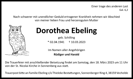 Traueranzeige von Dorothea Ebeling von Braunschweiger Zeitung
