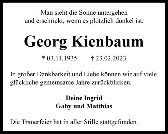 Traueranzeige von Georg Kienbaum von Braunschweiger Zeitung
