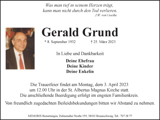 Traueranzeige von Gerald Grund von Braunschweiger Zeitung