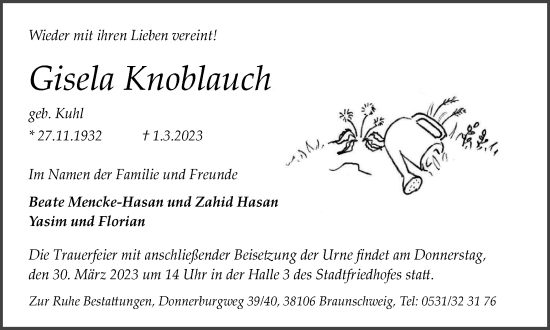 Traueranzeige von Gisela Knoblauch von Braunschweiger Zeitung