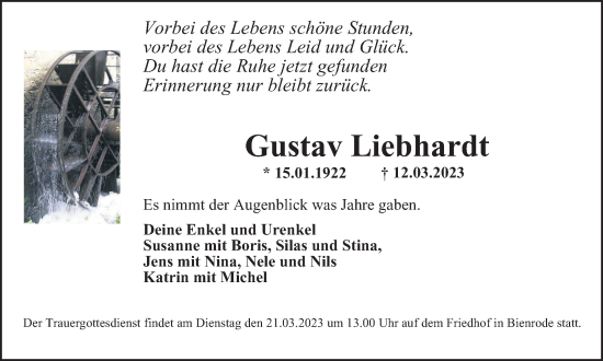 Traueranzeige von Gustav Liebhardt von Braunschweiger Zeitung