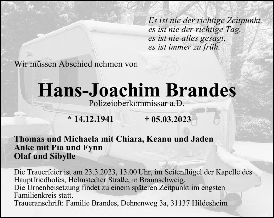 Traueranzeige von Hans-Joachim Brandes von Braunschweiger Zeitung