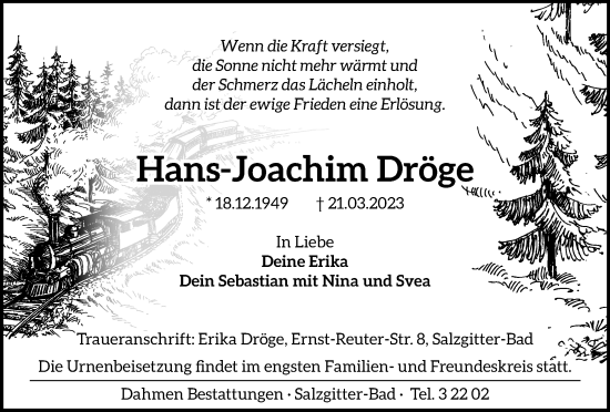 Traueranzeige von Hans-Joachim Dröge von Salzgitter-Zeitung