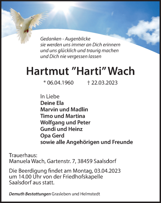 Traueranzeige von Hartmut Wach von Helmstedter Nachrichten