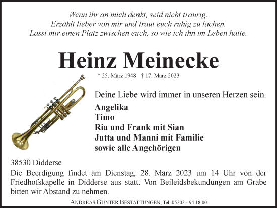 Traueranzeige von Heinz Meinecke von Braunschweiger Zeitung