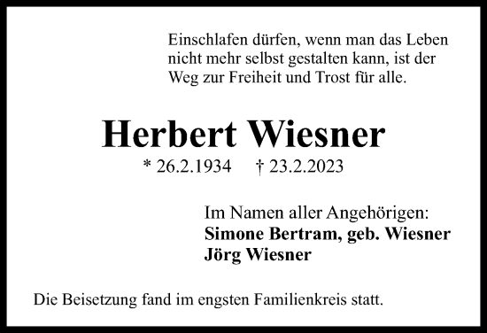 Traueranzeige von Herbert Wiesner von Salzgitter-Zeitung