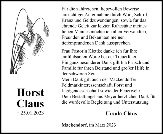 Traueranzeige von Horst Claus von Helmstedter Nachrichten
