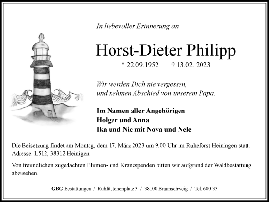 Traueranzeige von Horst-Dieter Philipp von Braunschweiger Zeitung