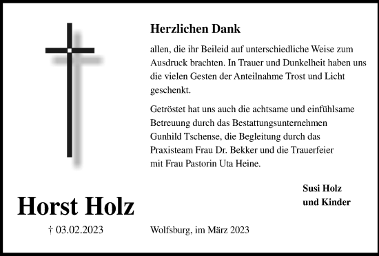 Traueranzeige von Horst Holz von Wolfsburger Nachrichten