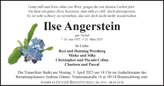 Traueranzeige von Ilse Angerstein von Braunschweiger Zeitung
