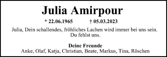 Traueranzeige von Julia Amirpour von Braunschweiger Zeitung