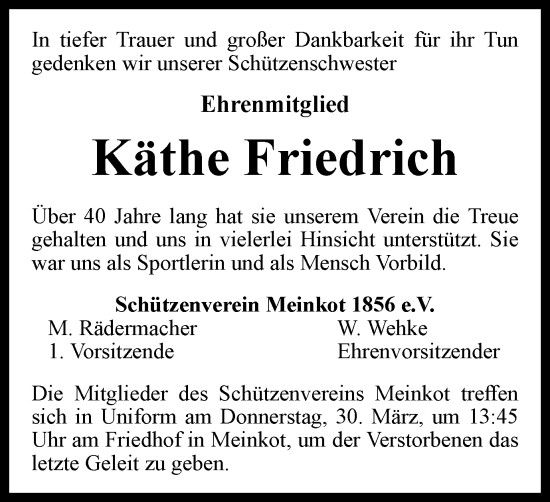 Traueranzeige von Käthe Friedrich von Helmstedter Nachrichten