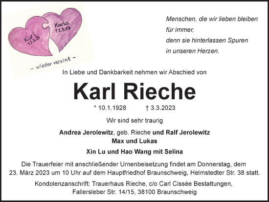 Traueranzeige von Karl Rieche von Braunschweiger Zeitung
