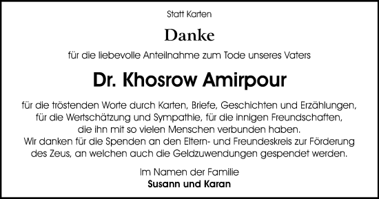 Traueranzeige von Khosrow Amirpour von Wolfsburger Nachrichten