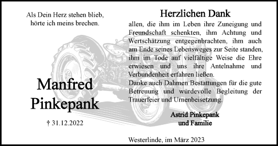 Traueranzeige von Manfred Pinkepank von Salzgitter-Zeitung