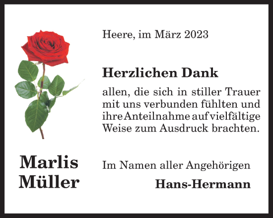 Traueranzeige von Marlis Müller von Salzgitter-Zeitung